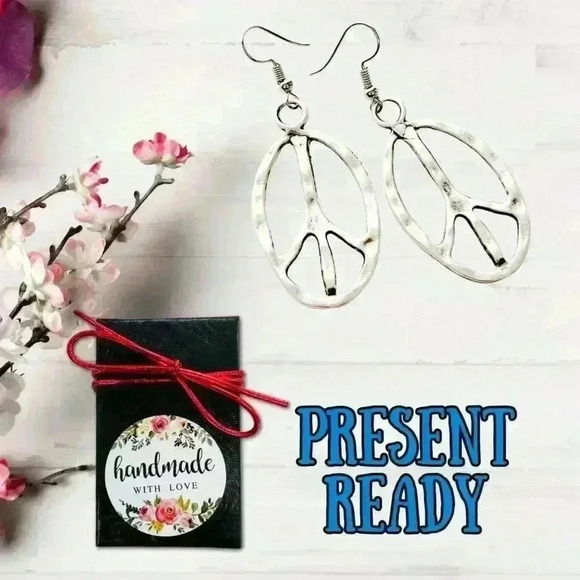 Peace sign hippie earrings hippy accessories silver bohemian retro jewel… - Picture 6 of 9